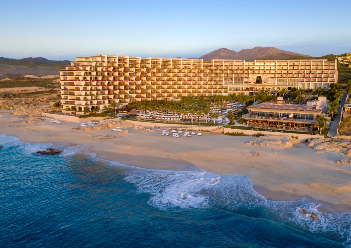 Grand Velas Los Cabos at golden hour overlooking the Sea of Cortez