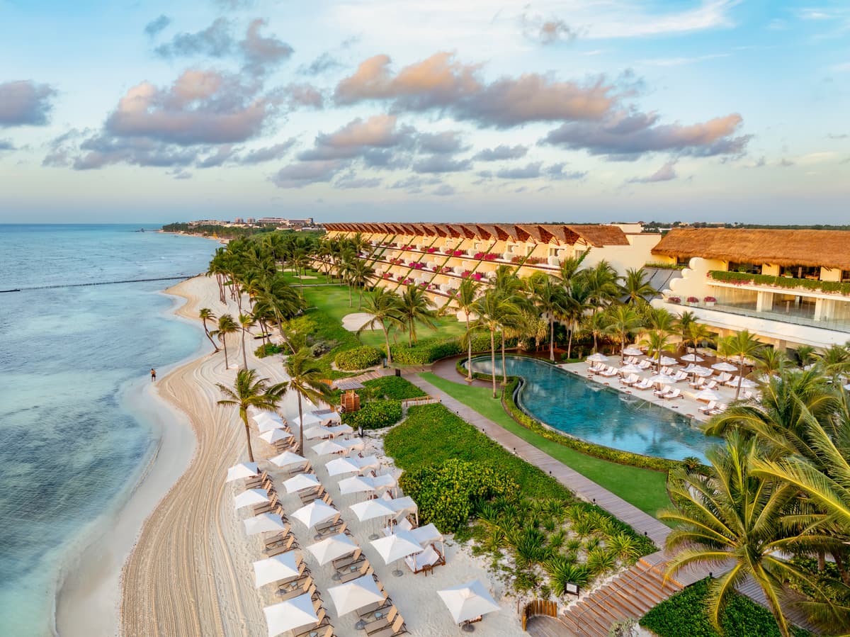 Grand Class oceanfront buildings and infinity pool at Grand Velas Riviera Maya