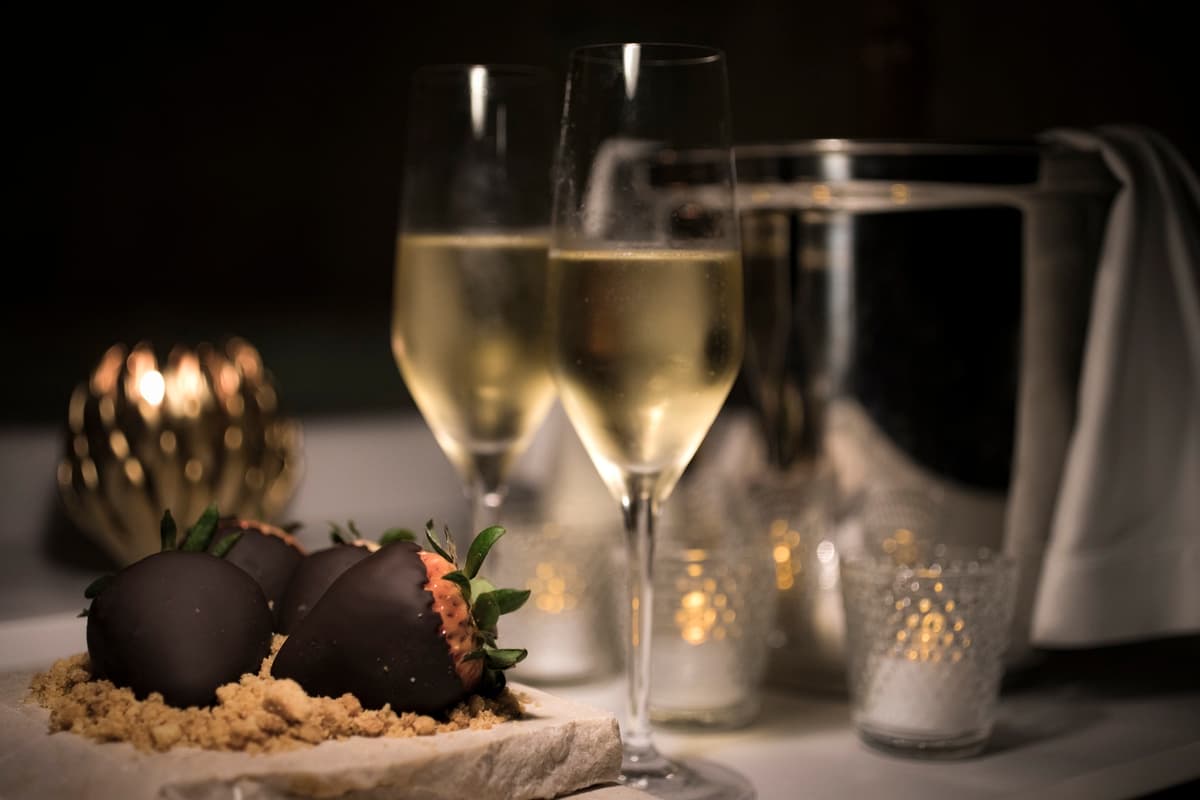 Chocolate-covered strawberries and champagne welcome amenity