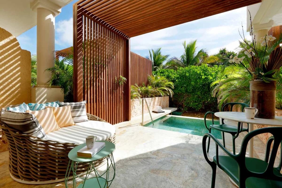 Junior Suite terrace with private marble plunge pool and jets