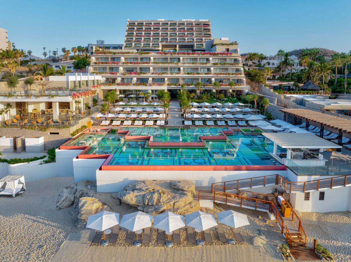 Sunset view of Grand Velas Boutique Los Cabos along the Tourist Corridor