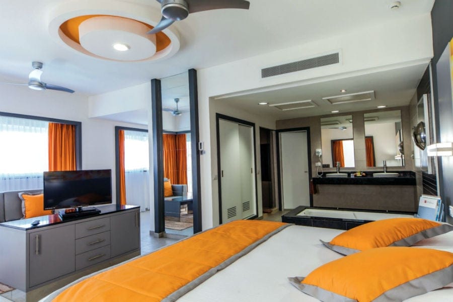 Guest room at Hotel Riu Cancun