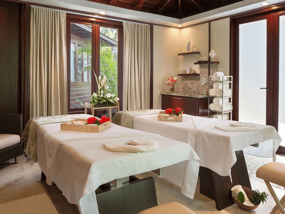 Zoetry Spa treatment room with serene tropical setting offering massages, facials, and traditional St. Lucian wellness treatments
